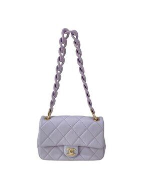 Chanel 24P Shoulder Bag Mini Quilted Purple Metal Big Chain